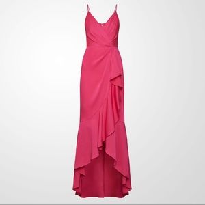 BCBGMaxAzria Faux Wrap Ruched Ruffle Dress